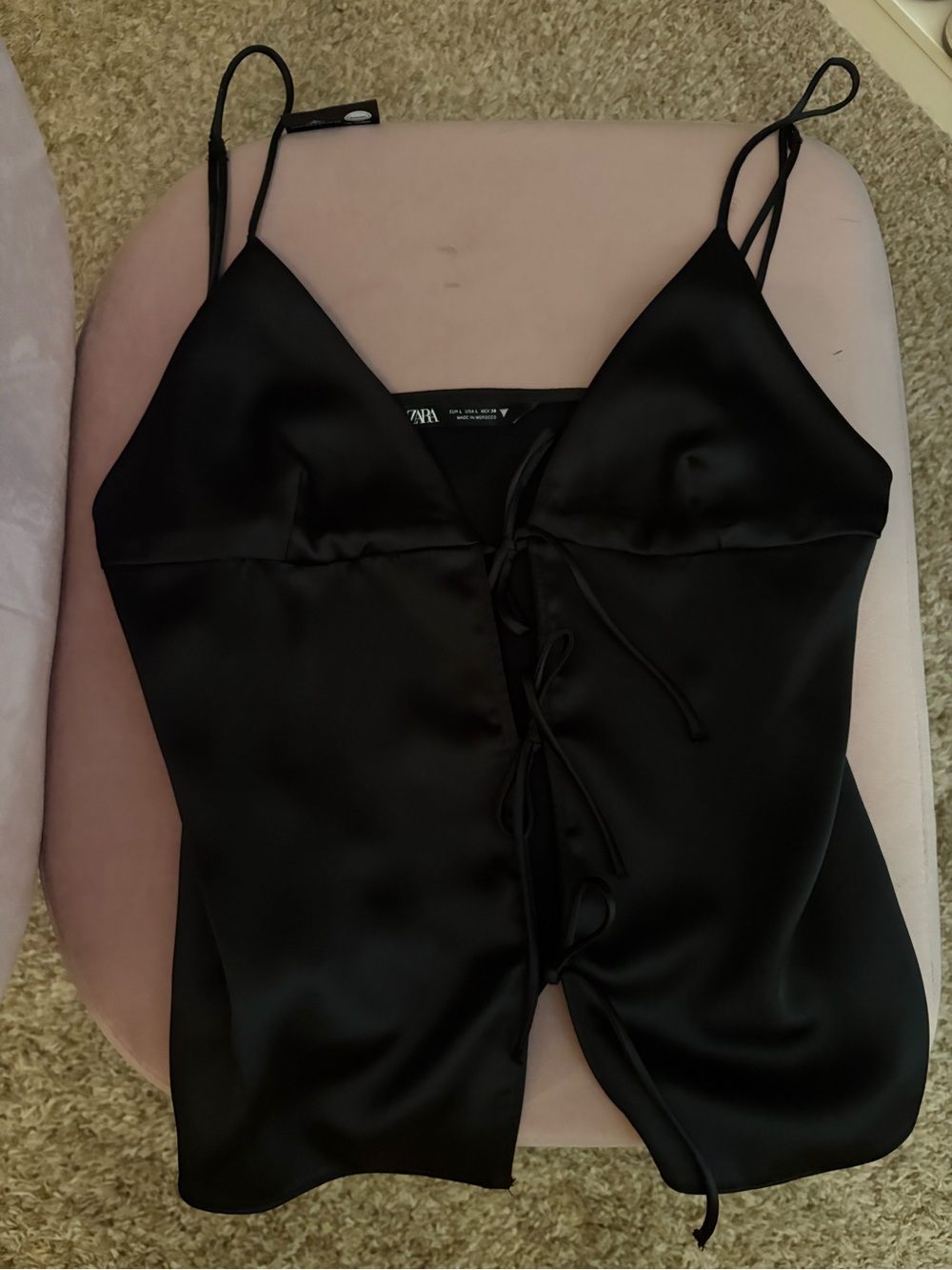 Zara Black Satin Lace-Up Cami